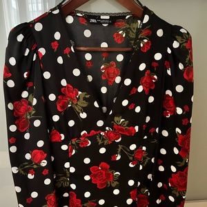 Floral & polka dot satin blouse